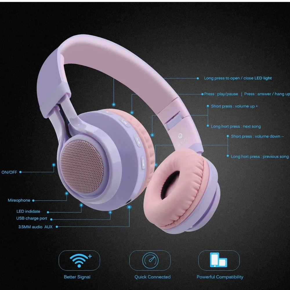 Wireless Pink and Purple Headphones